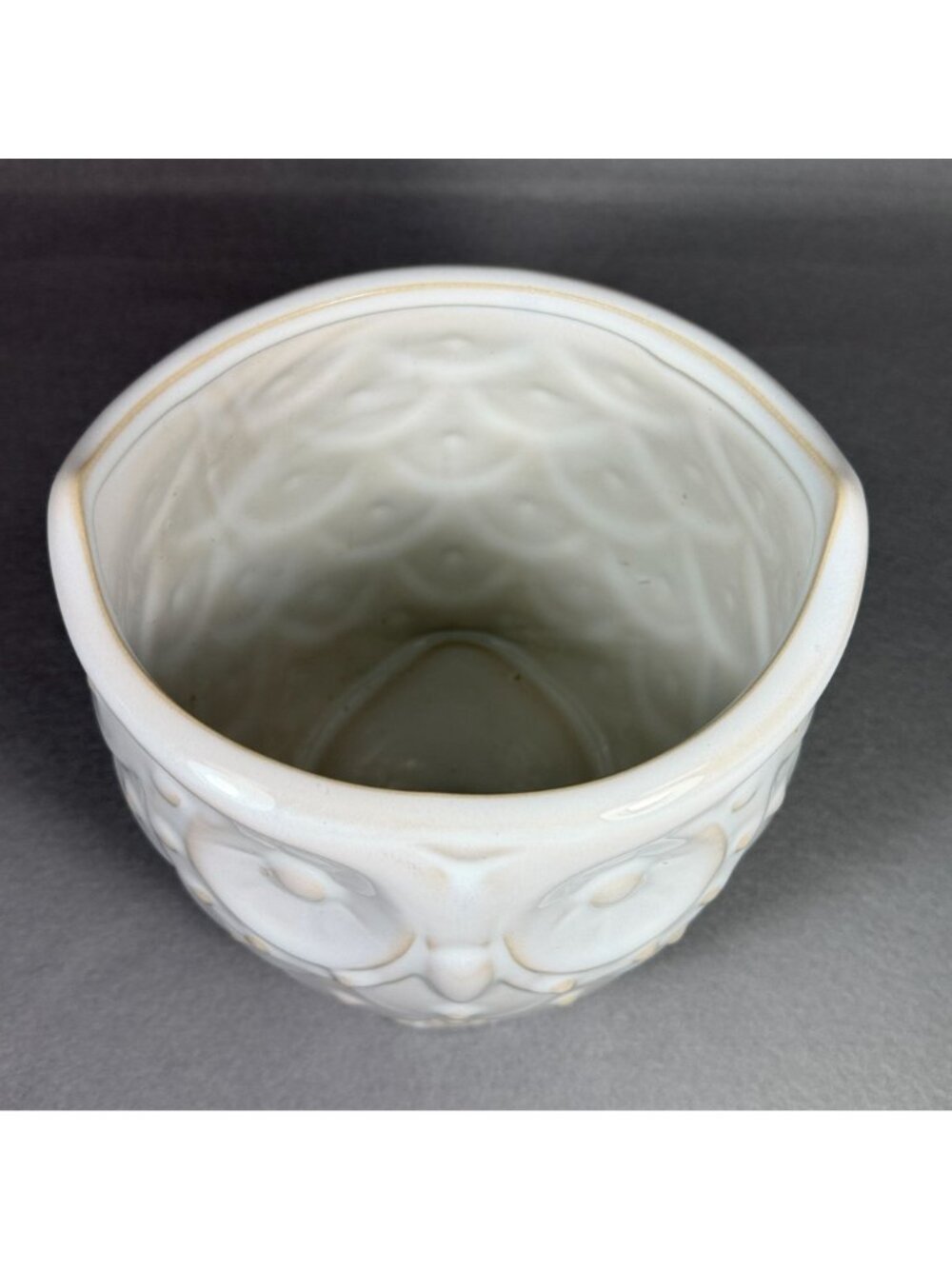 White Ceramic Owl Utensil Holder Crock Embossed Boho Farmhouse Kitchen Decor - Picture 10 of 16